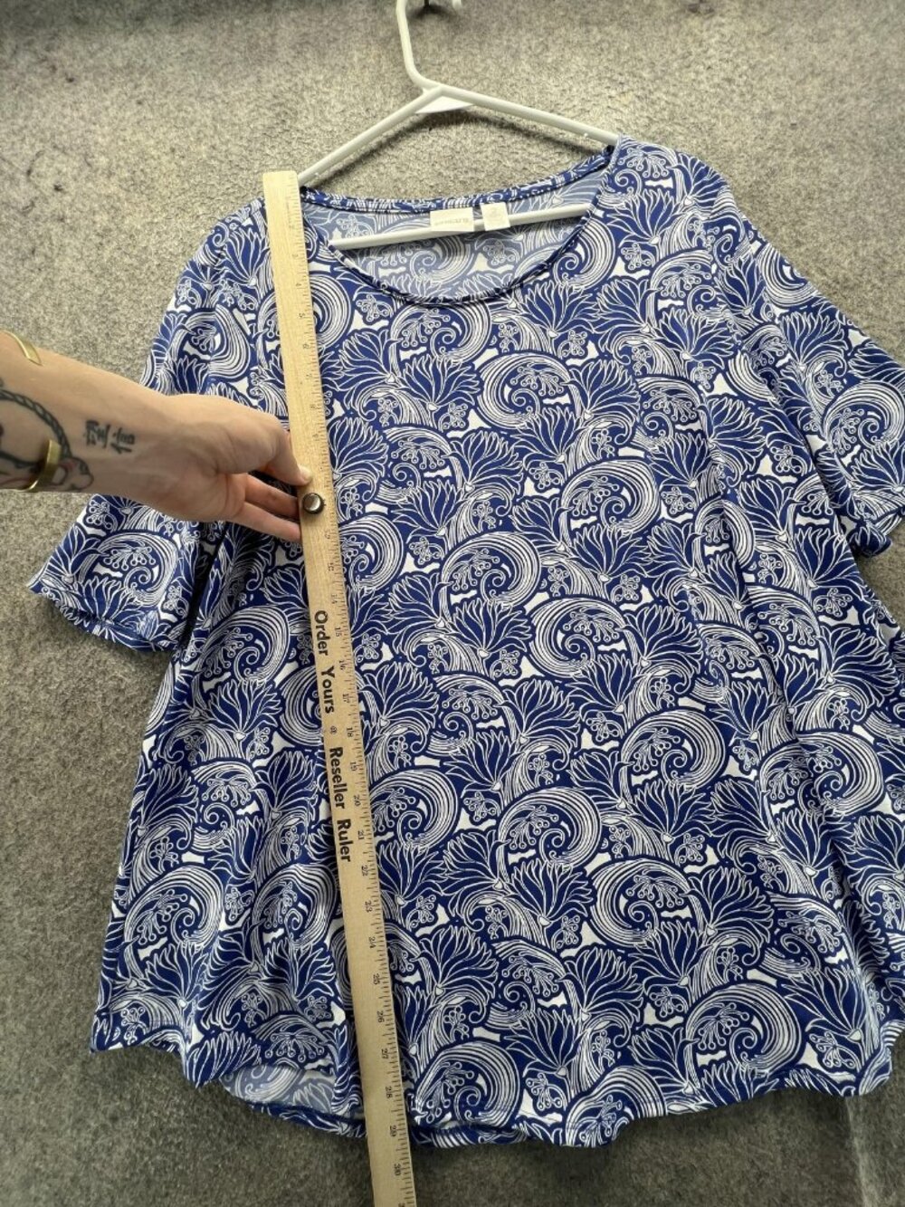 Chico's Shirt Womens 2 Blue Scoop Neck Short Sleeve Tunic Floral Jersey Top - Picture 3 of 11